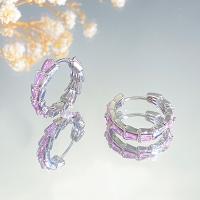 Befestiger Zirkonia Messing Ohrring, Modeschmuck & Micro pave Zirkonia & für Frau, Rosa, 19x5mm, verkauft von Paar