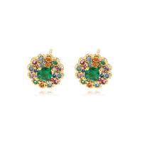 Cubic Zirconia Micro Pave Brass Earring, plated & micro pave cubic zirconia & for woman, golden 