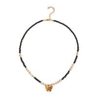 Collier de chaîne en laiton de perles d'eau douce, avec Des billes de verre & perle d'eau douce cultivée, Plaqué or 18K, bijoux de mode & pour femme Environ 46.2 cm, Vendu par PC