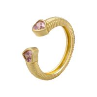 Anneau de cuivre de Zircon, laiton, coeur, Placage de couleur d'or, Réglable & bijoux de mode & pavé de micro zircon & pour femme, plus de couleurs à choisir, Diamètre inté Environ 17mm, Vendu par PC