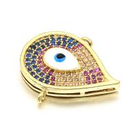 Evil Eye Jewelry Connector, Brass, Teardrop, plated, DIY & micro pave cubic zirconia & enamel & 1/1 loop Approx 1mm 