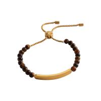 Pulseras de piedra del ojo del tigre, acero inoxidable 304, con Ojo de tigre, 18K chapado en oro, Ajustable & Joyería & para mujer, longitud:aproximado 29 cm, Vendido por UD