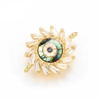 Evil Eye Jewelry Connector, Brass, with Abalone Shell, gold color plated, DIY & micro pave cubic zirconia & 1/1 loop Approx 1mm 