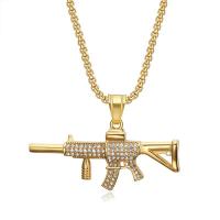 Stainless Steel Jewelry Necklace, 304 Stainless Steel, Gun, Vacuum Ion Plating, fashion jewelry & for man & with rhinestone 