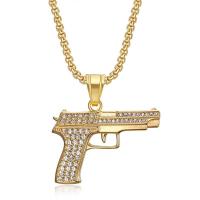 Stainless Steel Jewelry Necklace, 304 Stainless Steel, Gun, Vacuum Ion Plating, fashion jewelry & for man & with rhinestone 