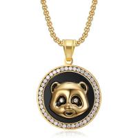 Stainless Steel Jewelry Necklace, 304 Stainless Steel, Panda, Vacuum Ion Plating, fashion jewelry & Unisex & enamel & with rhinestone, golden 