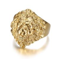 Edelstahl Fingerring, 304 Edelstahl, Löwe, Vakuum-Ionen-Beschichtung, Modeschmuck & verschiedene Größen vorhanden & für den Menschen, goldfarben, verkauft von PC