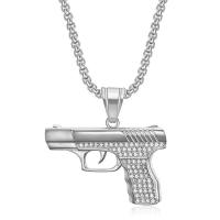 Stainless Steel Jewelry Necklace, 304 Stainless Steel, Gun, Vacuum Ion Plating, fashion jewelry & Unisex & with rhinestone 