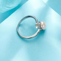 El Anillo con Perla de Agua Dulce Cultivada, Plata de ley 925, con Perlas cultivadas de agua dulce, Joyería & micro arcilla de zirconia cúbica & para mujer, diámetro interior:aproximado 17mm, Vendido por UD