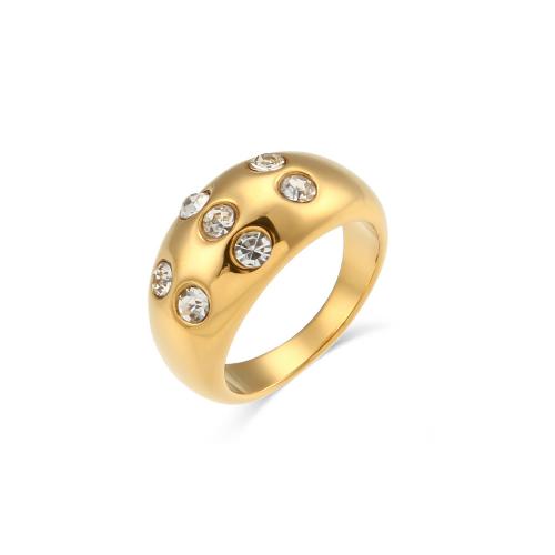 Cubic Zirconia anillo de dedo de acero inoxidable, acero inoxidable 304, 18K chapado en oro, Joyería & diverso tamaño para la opción & micro arcilla de zirconia cúbica & para mujer, dorado, Vendido por UD