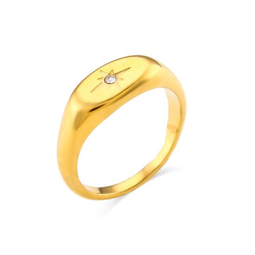 Cubic Zirconia anillo de dedo de acero inoxidable, acero inoxidable 304, 18K chapado en oro, Joyería & diverso tamaño para la opción & micro arcilla de zirconia cúbica & para mujer, dorado, Vendido por UD