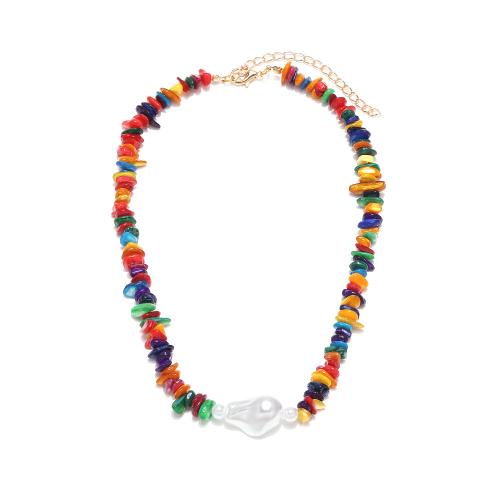 Collier de perles en plastique, perle de plastique, avec pierre gemme & alliage de zinc, avec 8cm chaînes de rallonge, Placage de couleur d'or, bijoux de mode & pour femme, couleurs mélangées Environ 42 cm, Vendu par PC