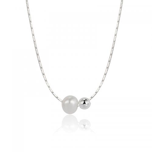 Collar de la joyería de plata esterlina, Plata de ley 925, con Shell Pearl, con 1.97inch extender cadena, para mujer, longitud:aproximado 15.74 Inch, Vendido por UD