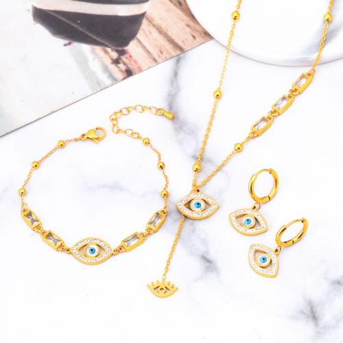 Evil Eye Jewelry Set, Titanium Steel, Vacuum Ion Plating & for woman & with rhinestone, golden 