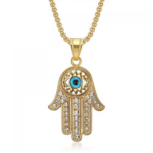 Evil Eye Schmuck Halskette, 304 Edelstahl, Hamsa, Vakuum-Ionen-Beschichtung, Modeschmuck & unisex & böser Blick- Muster & verschiedene Stile für Wahl & mit Strass, keine, verkauft von PC