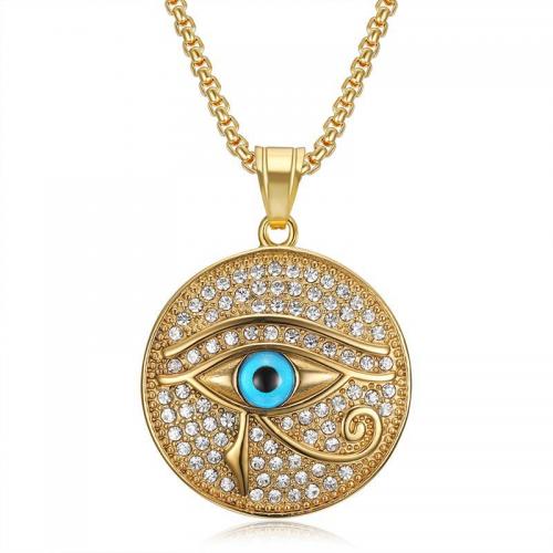 Evil Eye Schmuck Halskette, 304 Edelstahl, Vakuum-Ionen-Beschichtung, Modeschmuck & unisex & böser Blick- Muster & verschiedene Stile für Wahl & mit Strass, goldfarben, verkauft von PC