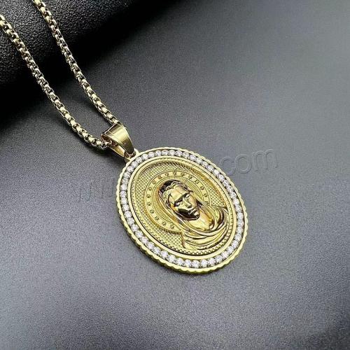 Stainless Steel Jewelry Necklace, 304 Stainless Steel, Oval, Vacuum Ion Plating, fashion jewelry & Unisex & with rhinestone, gold 