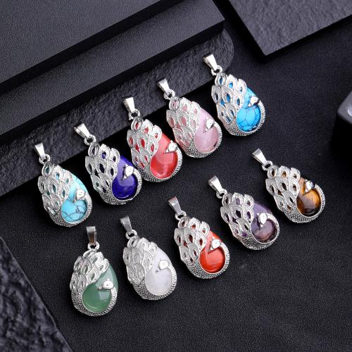 Gemstone Zinc Alloy Pendants, with Zinc Alloy, Teardrop, DIY 