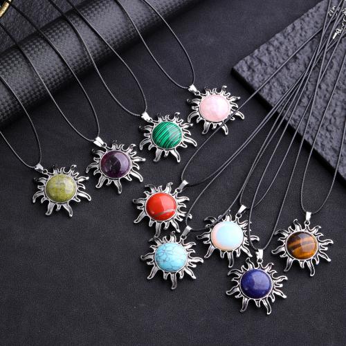 Gemstone Zinc Alloy Pendants, with Zinc Alloy, Sun, plated, DIY 