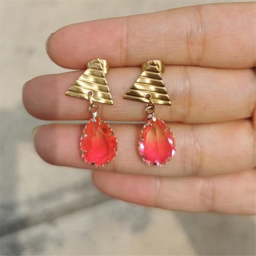 Crystal Drop Earring, 304 Stainless Steel, with Crystal & Brass, Teardrop, fashion jewelry & for woman [