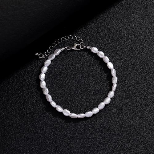 Plastik Perlen Armbänder, Kunststoff Perlen, mit Zinklegierung, mit Verlängerungskettchen von 5cm, Barock, Modeschmuck & für Frau, weiß, Länge:18 cm, verkauft von PC