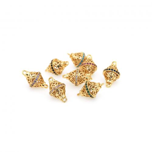 Cubic Zirconia Micro Pave Brass Connector, 18K gold plated, DIY & micro pave cubic zirconia & hollow 