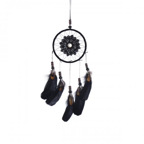 Mode Dreamcatcher, plume, avec Canne & Nylon & fer, pour la maison et le bureau, noire, 300mm, Vendu par PC