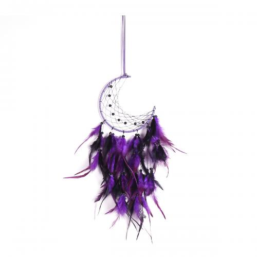 Mode Dreamcatcher, plume, avec Canne & Nylon & fer, lune, pour la maison et le bureau, violet, 480mm, Vendu par PC