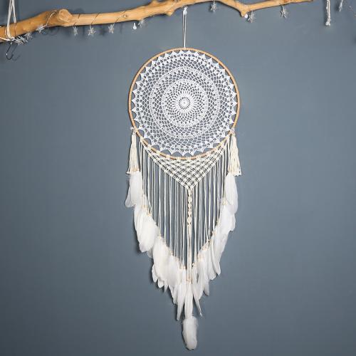 Mode Dreamcatcher, plume, avec Canne & Nylon & fer, fait à la main, pour la maison et le bureau, blanc, 1100mm, Vendu par PC