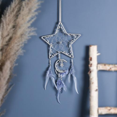 Mode Dreamcatcher, plume, avec Canne & Nylon & fer, Lune et Etoile, fait à la main, pour la maison et le bureau, couleurs mélangées, 420mm, Vendu par PC