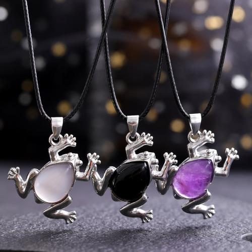 Gemstone Zinc Alloy Pendants, with Zinc Alloy, Frog, DIY 