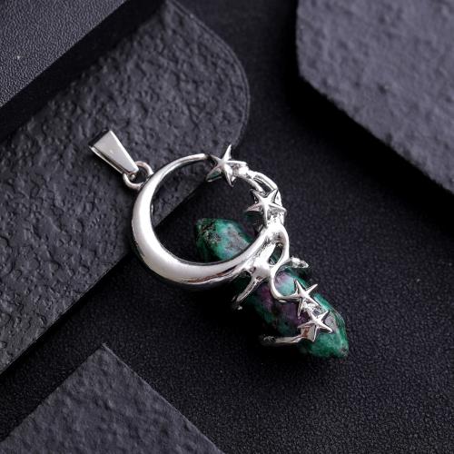 Gemstone Zinc Alloy Pendants, with Zinc Alloy, Moon and Star, DIY 