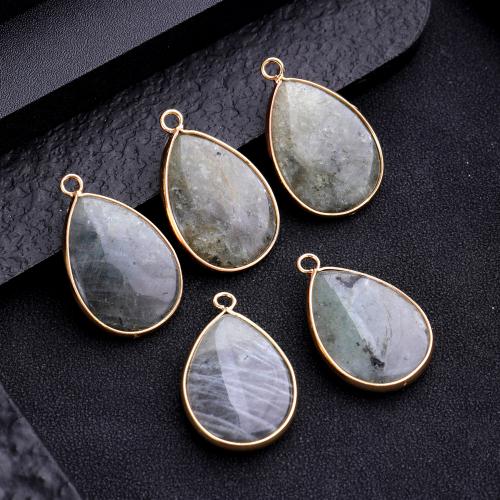 Labradorite Pendants, with Iron, Teardrop, DIY, brown 