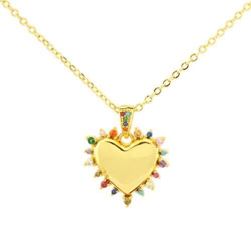 Cúbicos circón Collar de latón Micro pavimenta, metal, con 5CM extender cadena, Corazón, chapado, micro arcilla de zirconia cúbica & para mujer, dorado, longitud:aproximado 45 cm, Vendido por UD