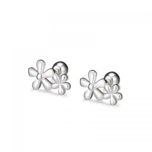 Sterling Silver Stud Earring, 925 Sterling Silver, Flower, fashion jewelry & for woman, silver color 