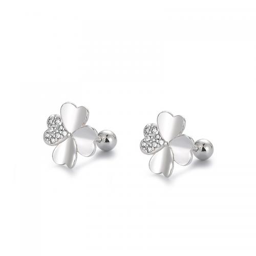 Sterling Silver Stud Earring, Argent sterling 925, fleur, pour femme & avec strass, 10mm, Vendu par paire