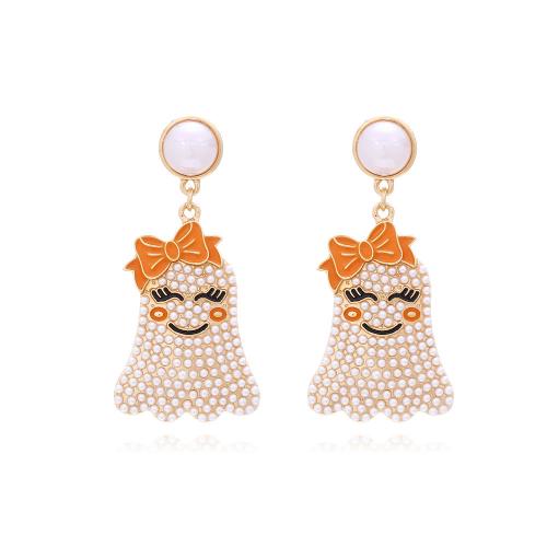 New Hot Halloween Jewelry and Decor, Zinc Alloy, with Plastic Pearl, Ghost, gold color plated, fashion jewelry & for woman & enamel, mixed colors 