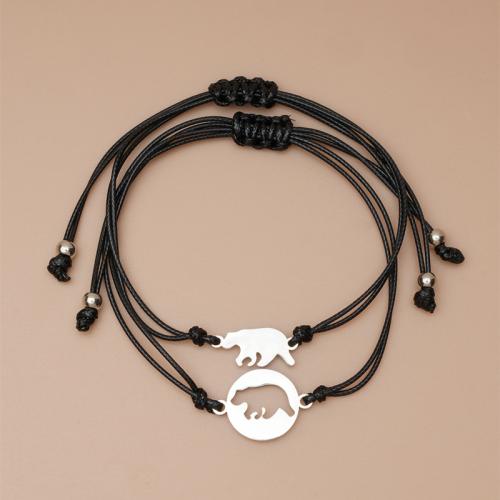 Fashion Create Wax Cord Bracelets, 304 Stainless Steel, with Wax Cord, 2 pieces & fashion jewelry & Unisex Approx 16-30 cm 