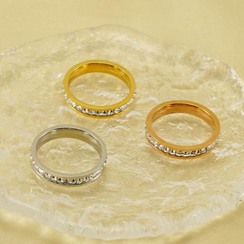 Cubic Zirconia anillo de dedo de acero inoxidable, acero inoxidable 304, Recubrimiento iónico al vacío, Joyería & micro arcilla de zirconia cúbica & para mujer, más colores para la opción, tamaño:7, Vendido por UD