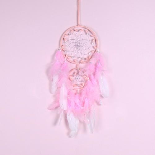 Mode Dreamcatcher, plume, avec Canne & Nylon & fer, fait à la main, pour la maison et le bureau, rose, 460mm, Vendu par PC