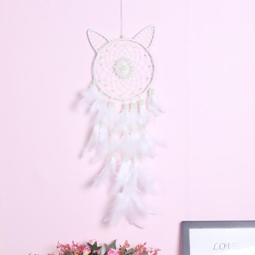 Mode Dreamcatcher, plume, avec Canne & Nylon & fer, chat, fait à la main, pour la maison et le bureau & lumineux, blanc, 680mm, Vendu par PC