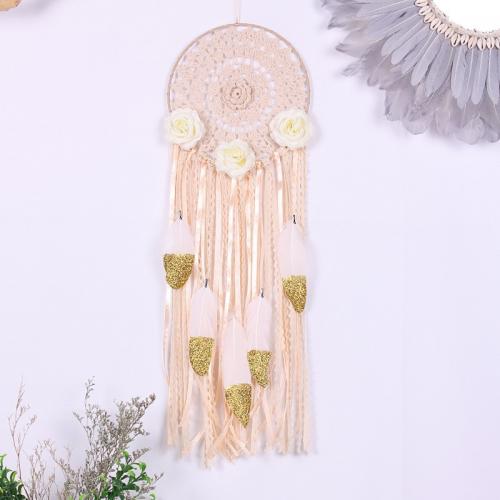 Mode Dreamcatcher, Fil de coton, avec Canne & plume & Nylon & fer, fait à la main, pour la maison et le bureau, rose, 730mm, Vendu par PC