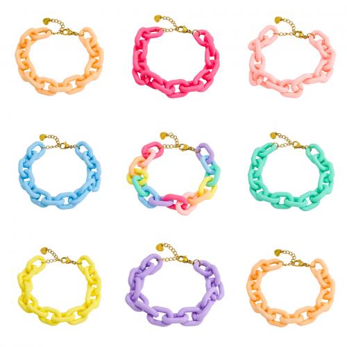 Pulseras de acrílico, acero inoxidable 304, con Acrílico, con 3cm extender cadena, chapado, Joyería, más colores para la opción, longitud:17 cm, Vendido por UD