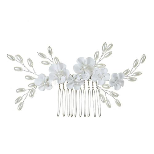 Peinetas Decorativas, fundición, con Arcilla polimero & Perlas plásticas, para mujer, Blanco, Size: 13*7cm, Vendido por UD