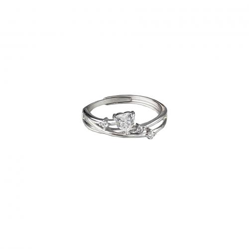 Plata de ley 925 Anillo de dedo Cuff, Corazón, chapado en platina real, micro arcilla de zirconia cúbica & para mujer, tamaño:6, Vendido por UD