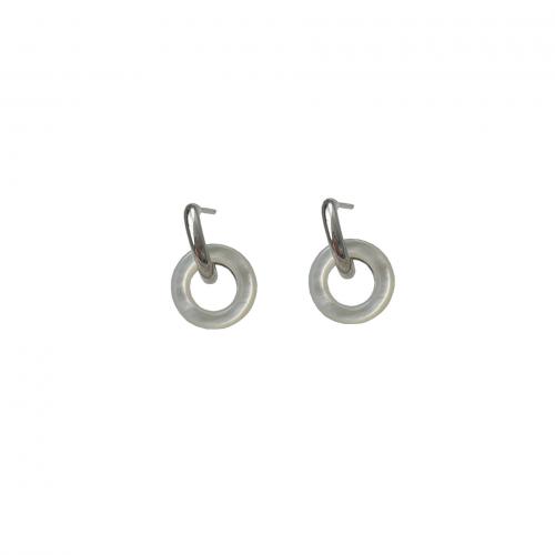 Argent sterling 925 Boucle d'oreille goutte, avec coquille blanche, beignet, Plaqué de platine, pour femme & creux Vendu par paire