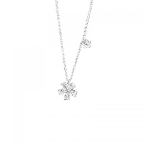 925 Sterling Silber Halskette, mit Verlängerungskettchen von 2inch, Blume, platiniert, Kette mit Kreuz & Micro pave Zirkonia & für Frau, Länge:ca. 15.7 ZollInch, verkauft von PC