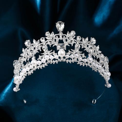 Bridal Tiaras, Zinc Alloy, with Plastic Pearl, silver color plated, fashion jewelry & for woman & with rhinestone, silver color 