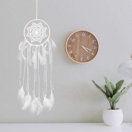 Mode Dreamcatcher, plume, avec lacet & Nylon & fer, fait à la main, pour la maison et le bureau, blanc, 610mm, Vendu par PC