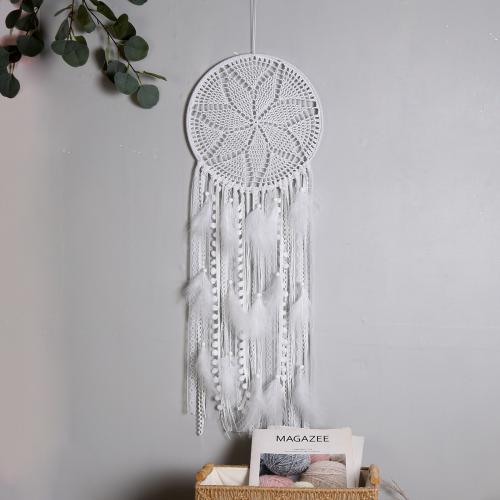 Mode Dreamcatcher, plume, avec lacet & Nylon & fer, fait à la main, pour la maison et le bureau, blanc, 900mm, Vendu par PC